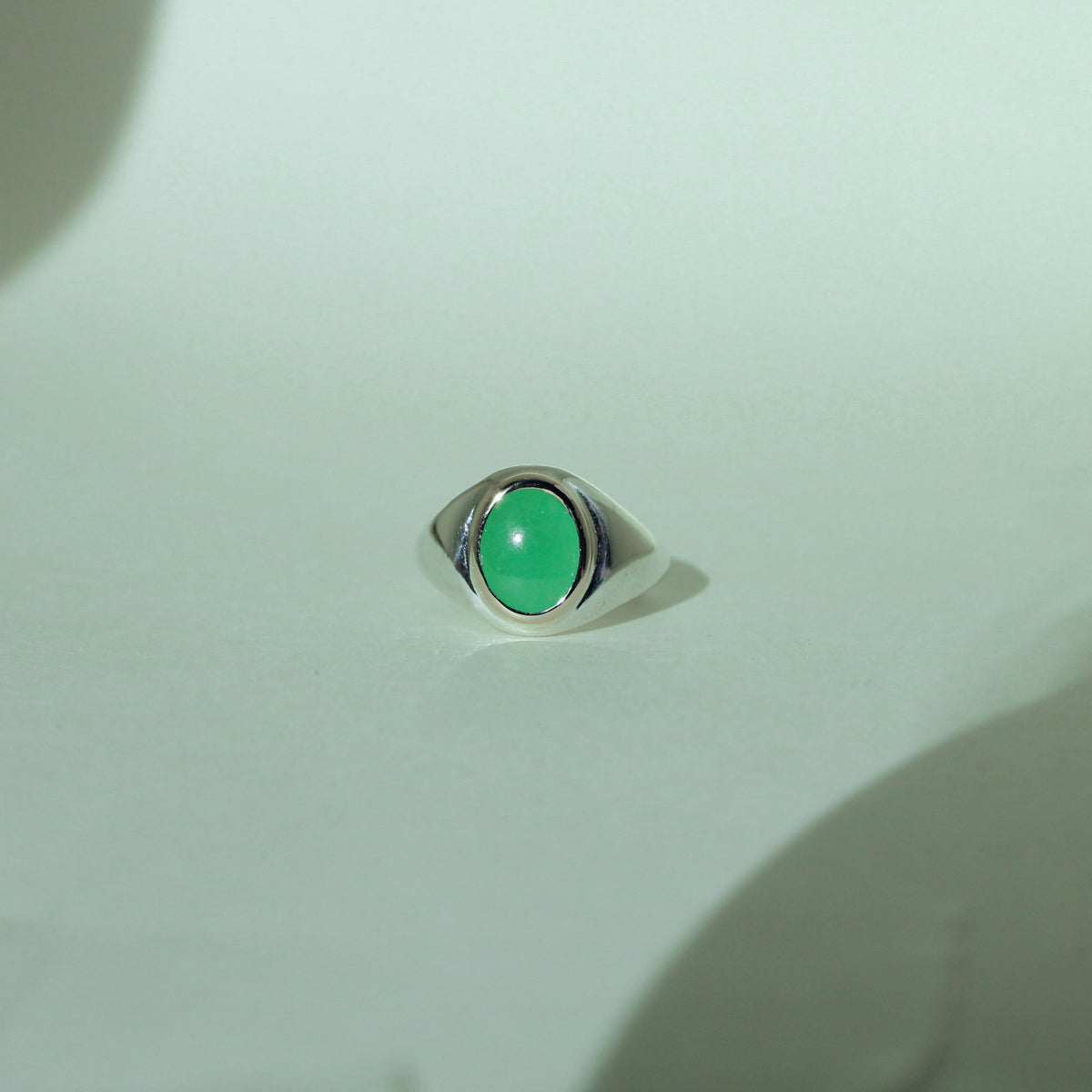 Jadeite Signet Ring Sterling Silver and 14k