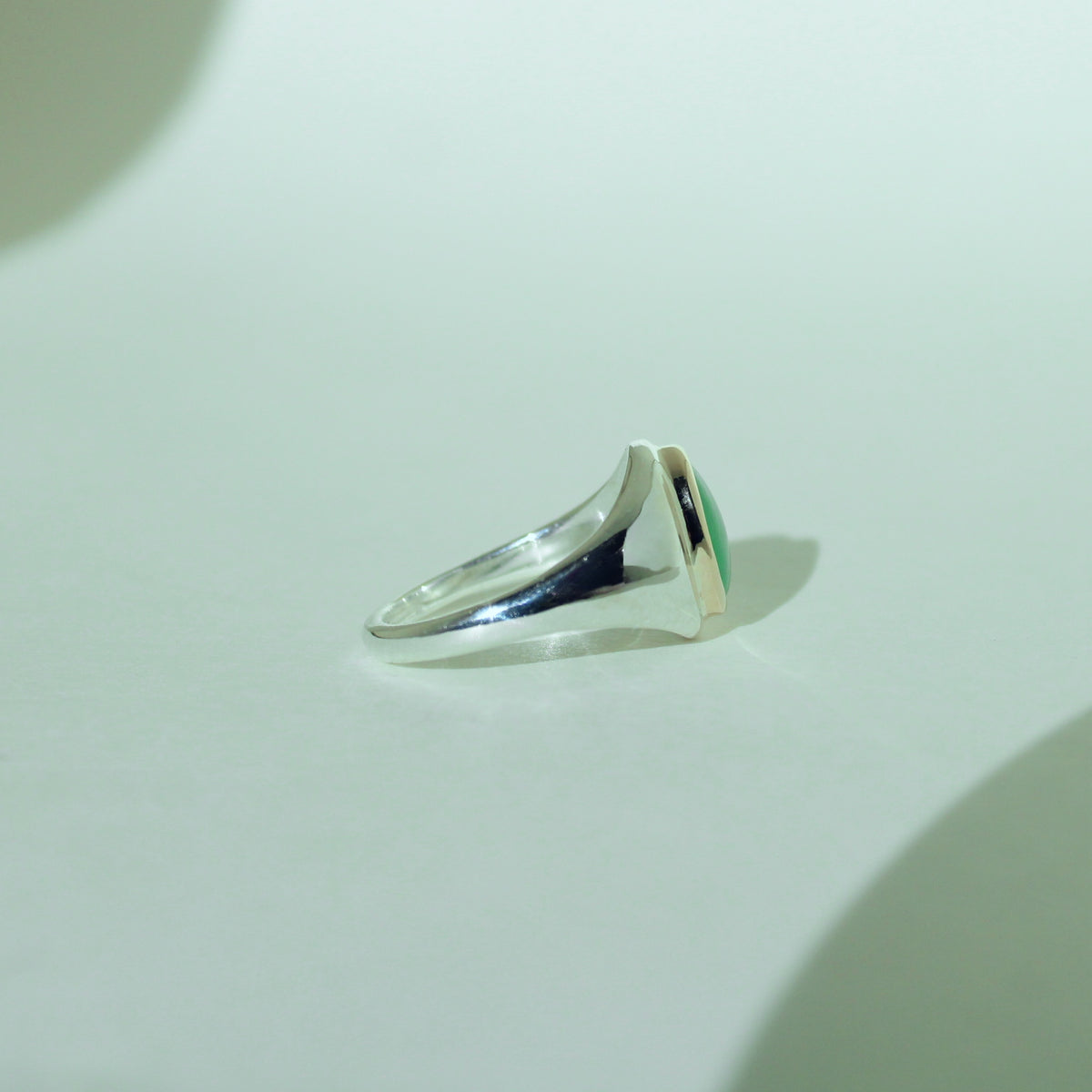 Jadeite Signet Ring Sterling Silver and 14k