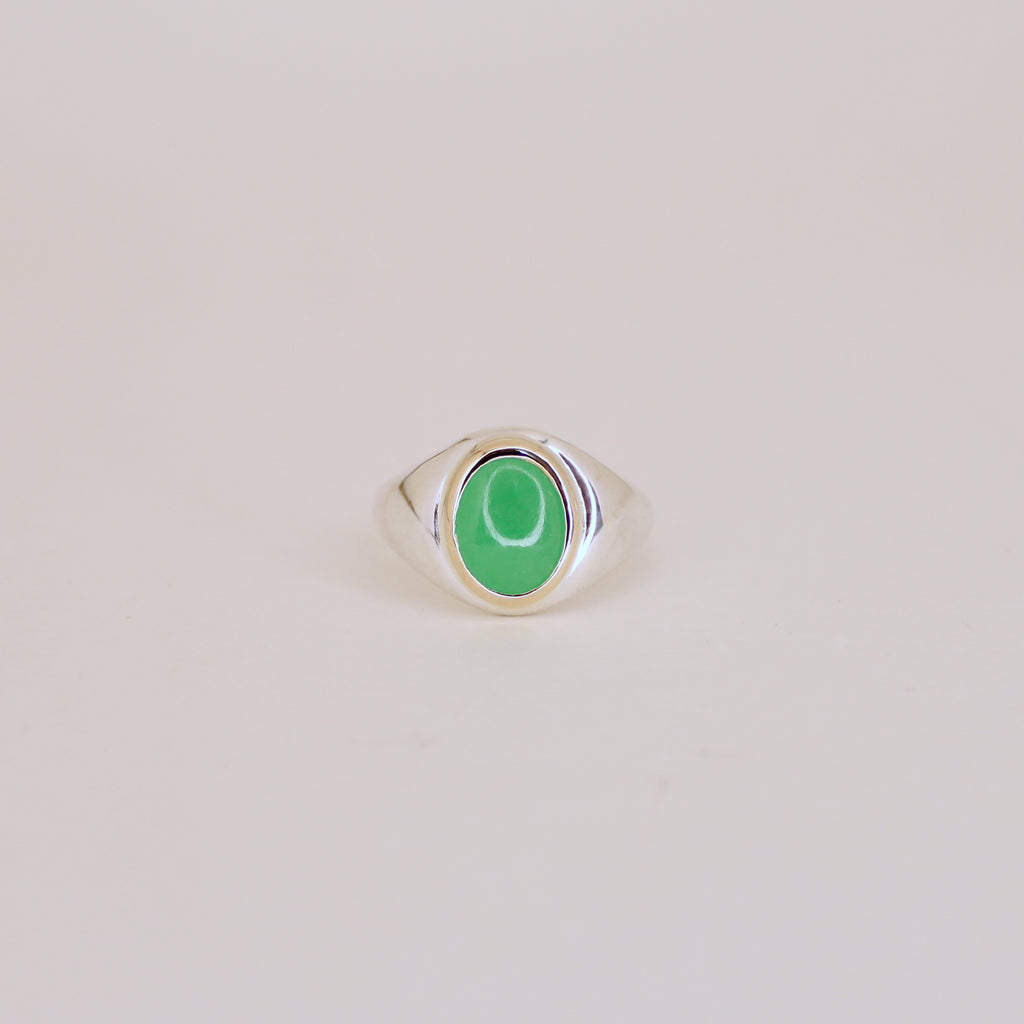 Jadeite Signet Ring Sterling Silver and 14k
