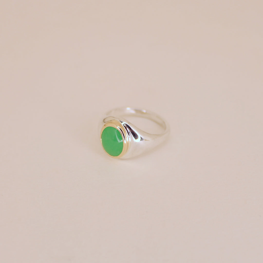 Jadeite Signet Ring Sterling Silver and 14k