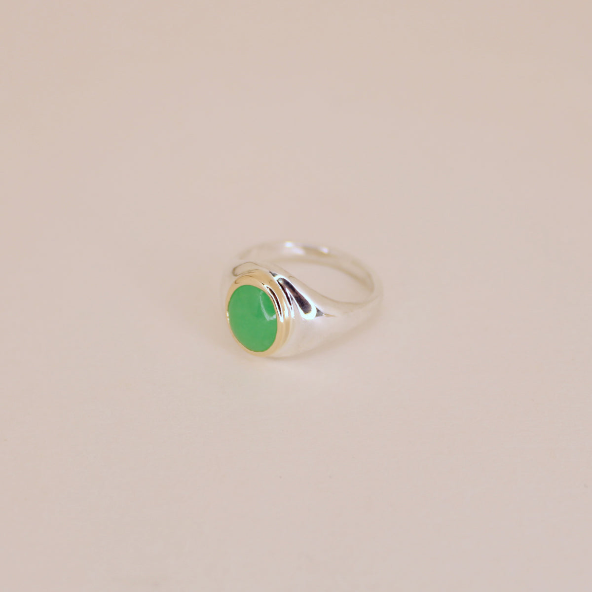 Jadeite Signet Ring Sterling Silver and 14k