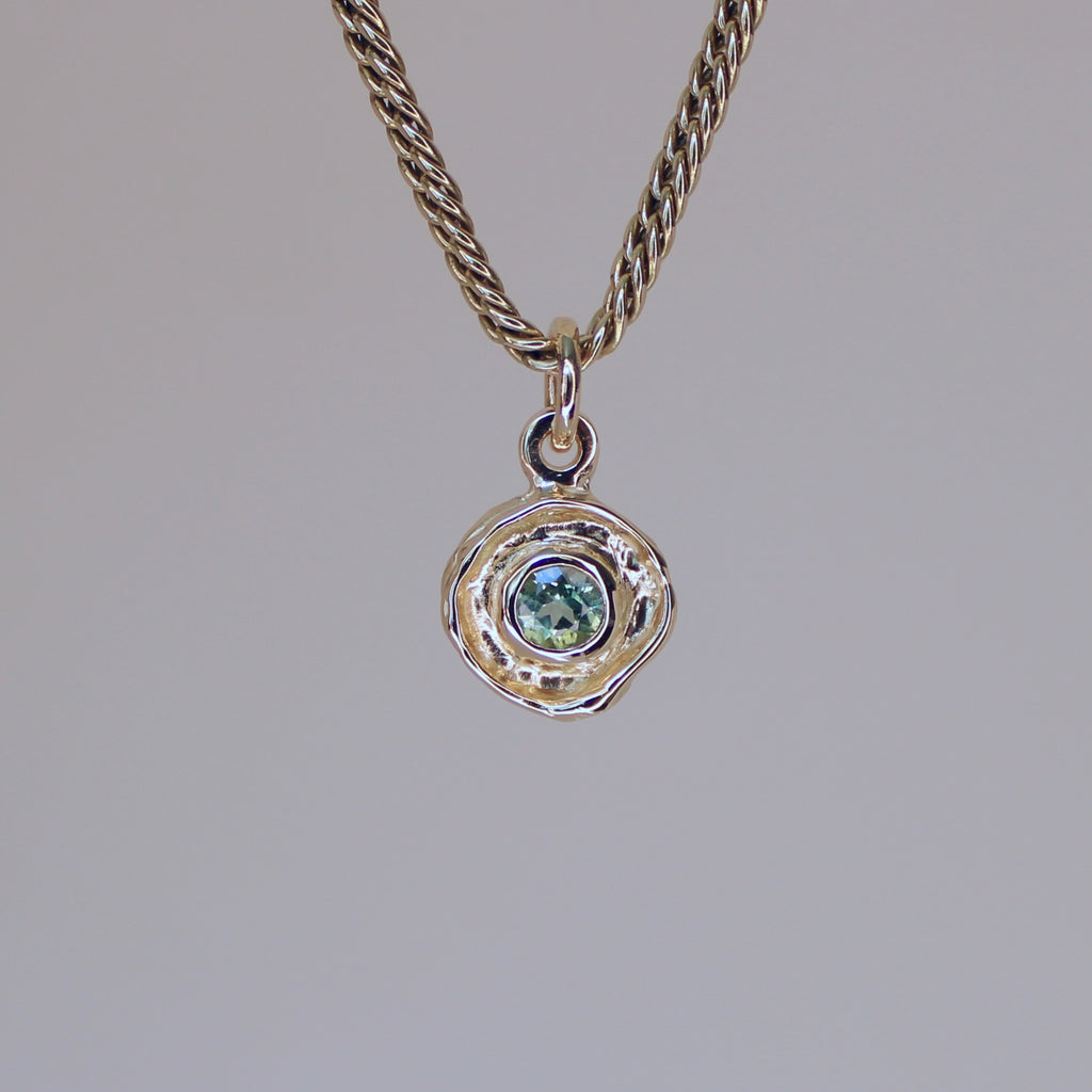 Mini Tart Pendant - Mint Sapphire 14k