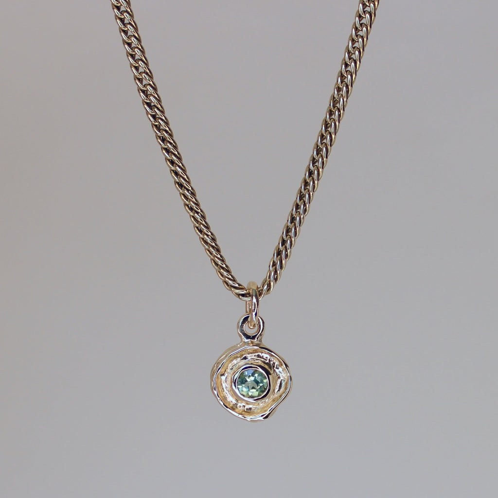 Mini Tart Pendant - Mint Sapphire 14k