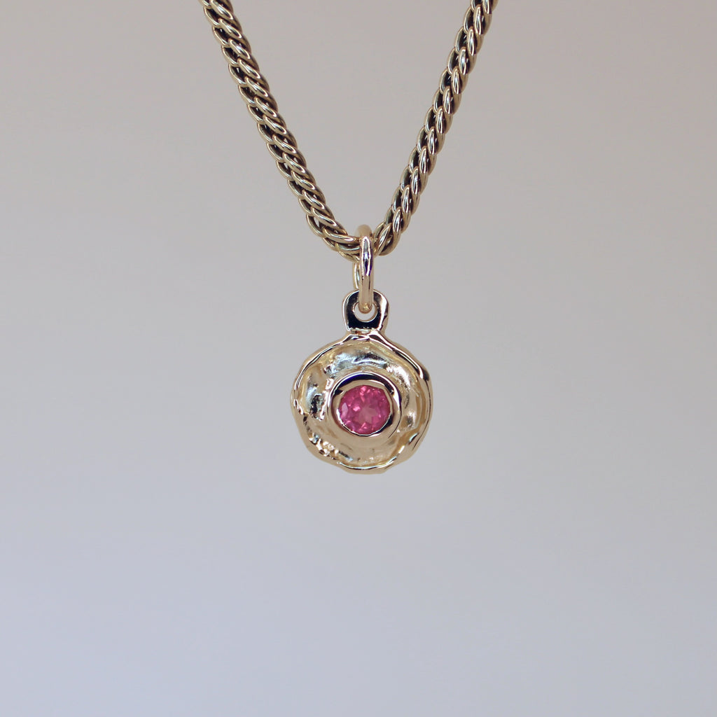 Mini Tart Pendant - Hot Pink Spinel 14k