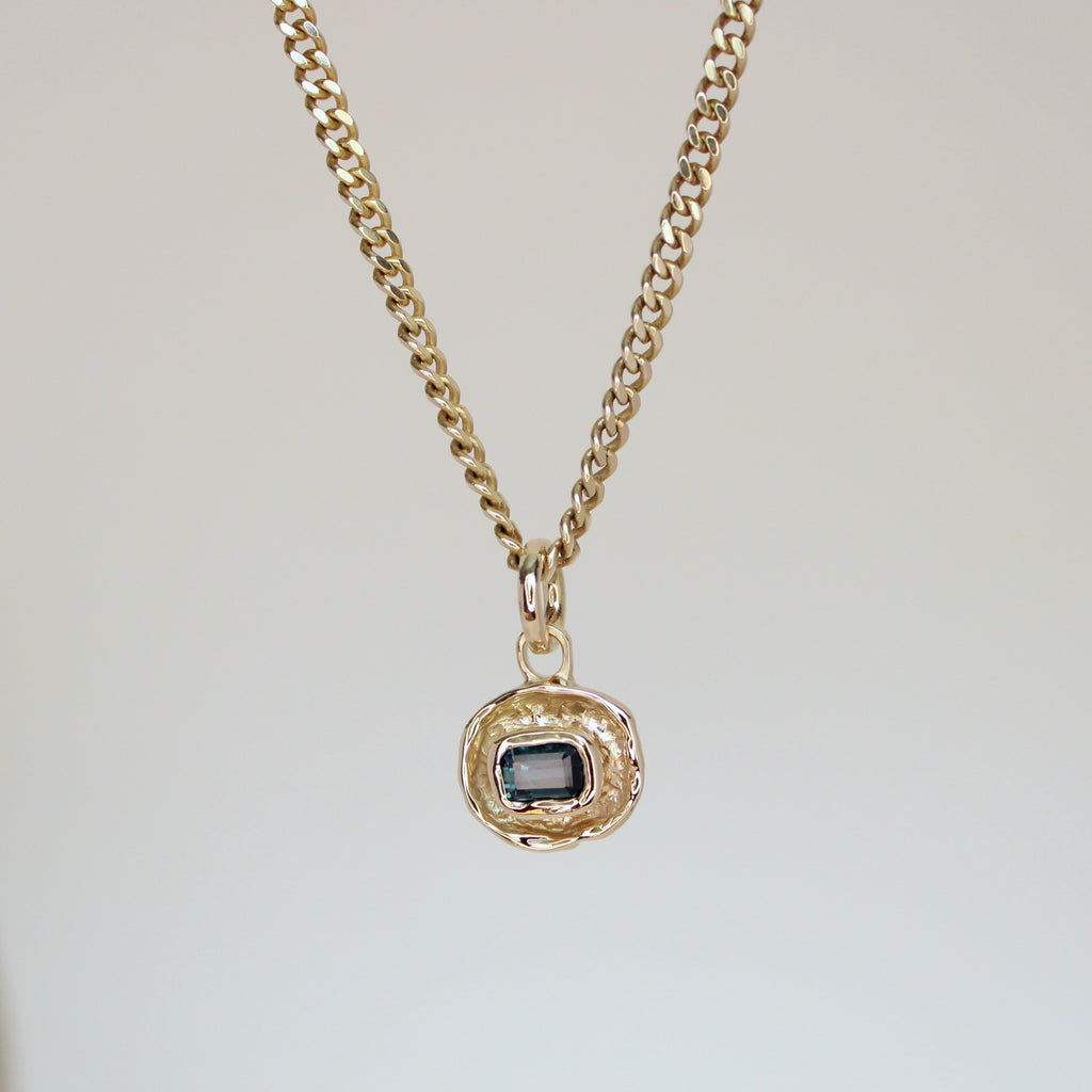 Deep Blue Tourmaline Tart 14k Pendant