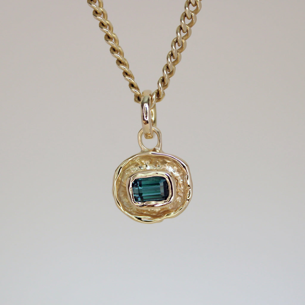 Deep Blue Tourmaline Tart 14k Pendant