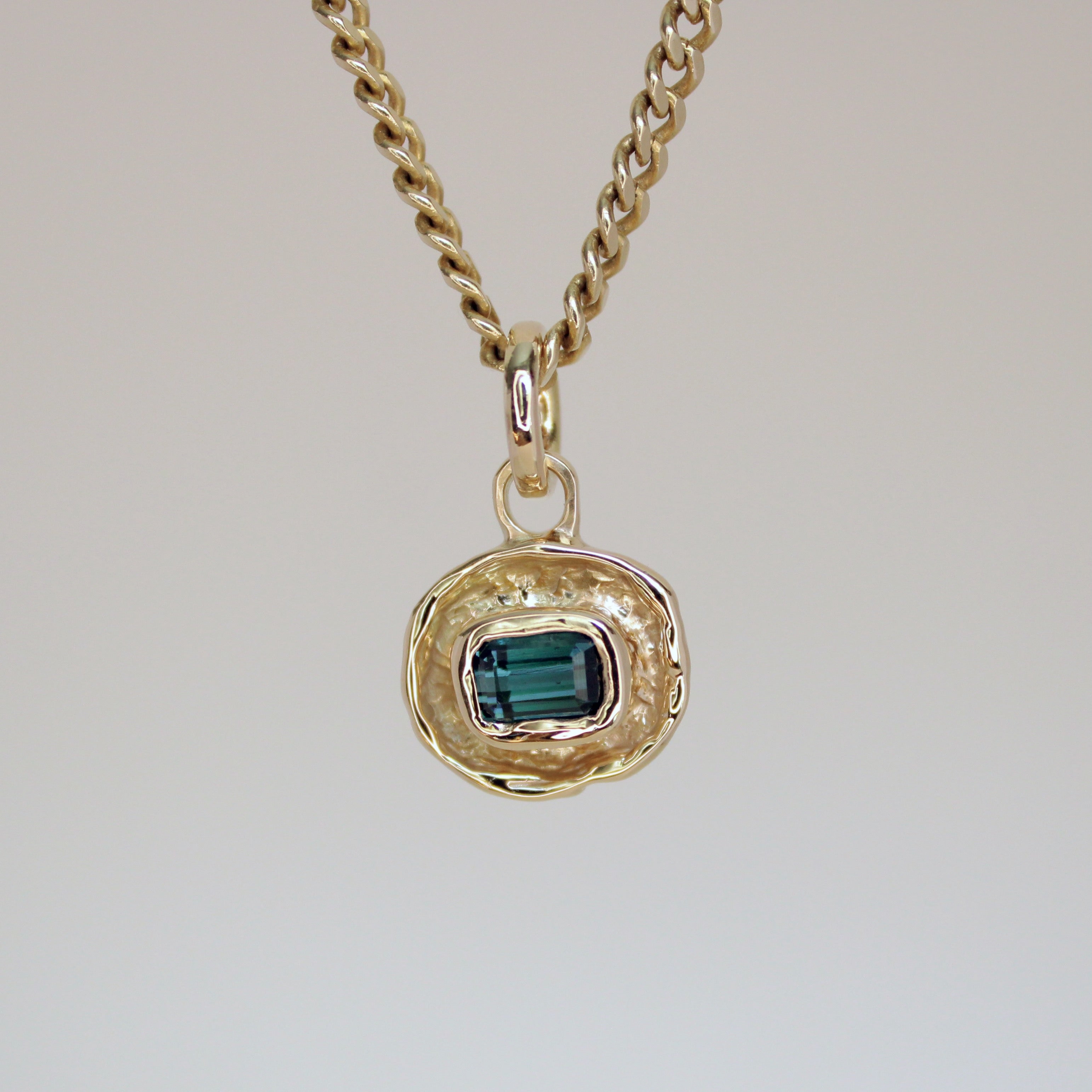 Deep Blue Tourmaline Tart 14k Pendant