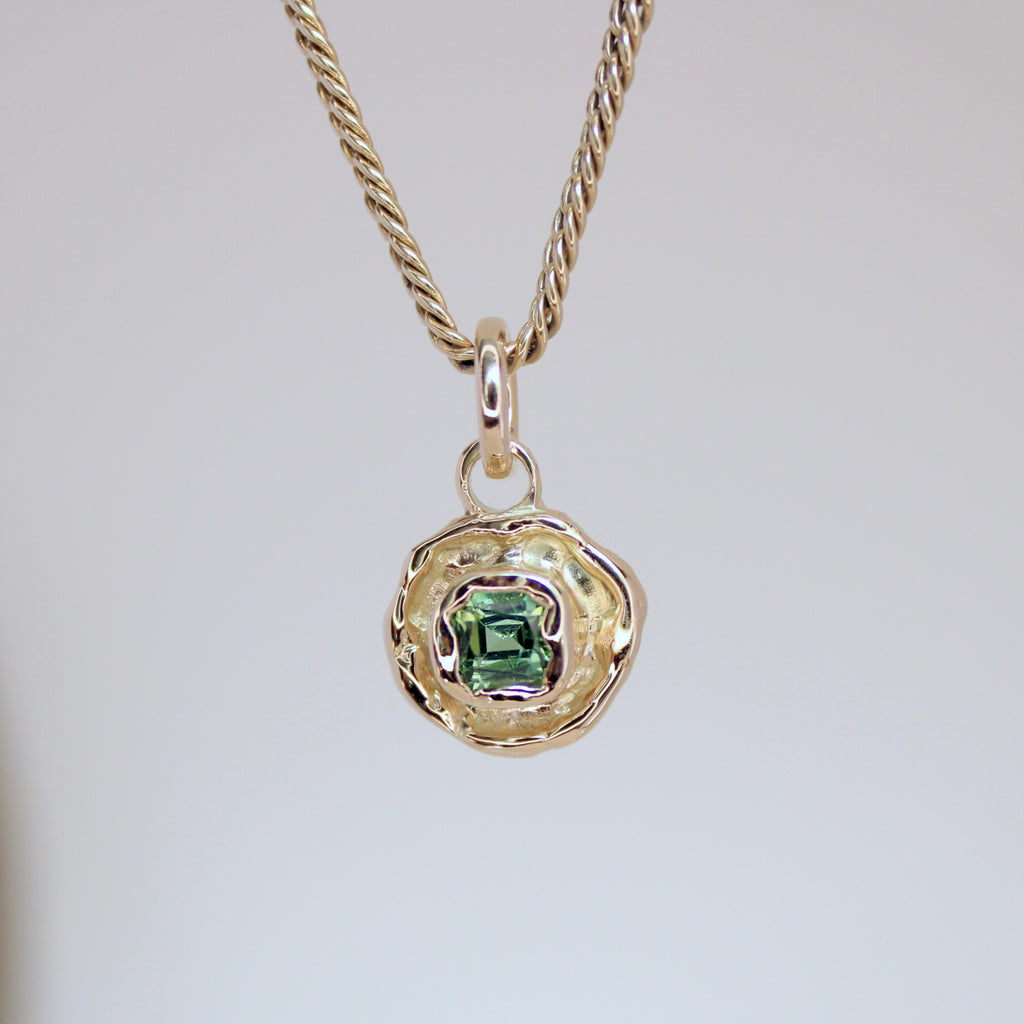 Green-Blue Tourmaline Tart 14k Pendant