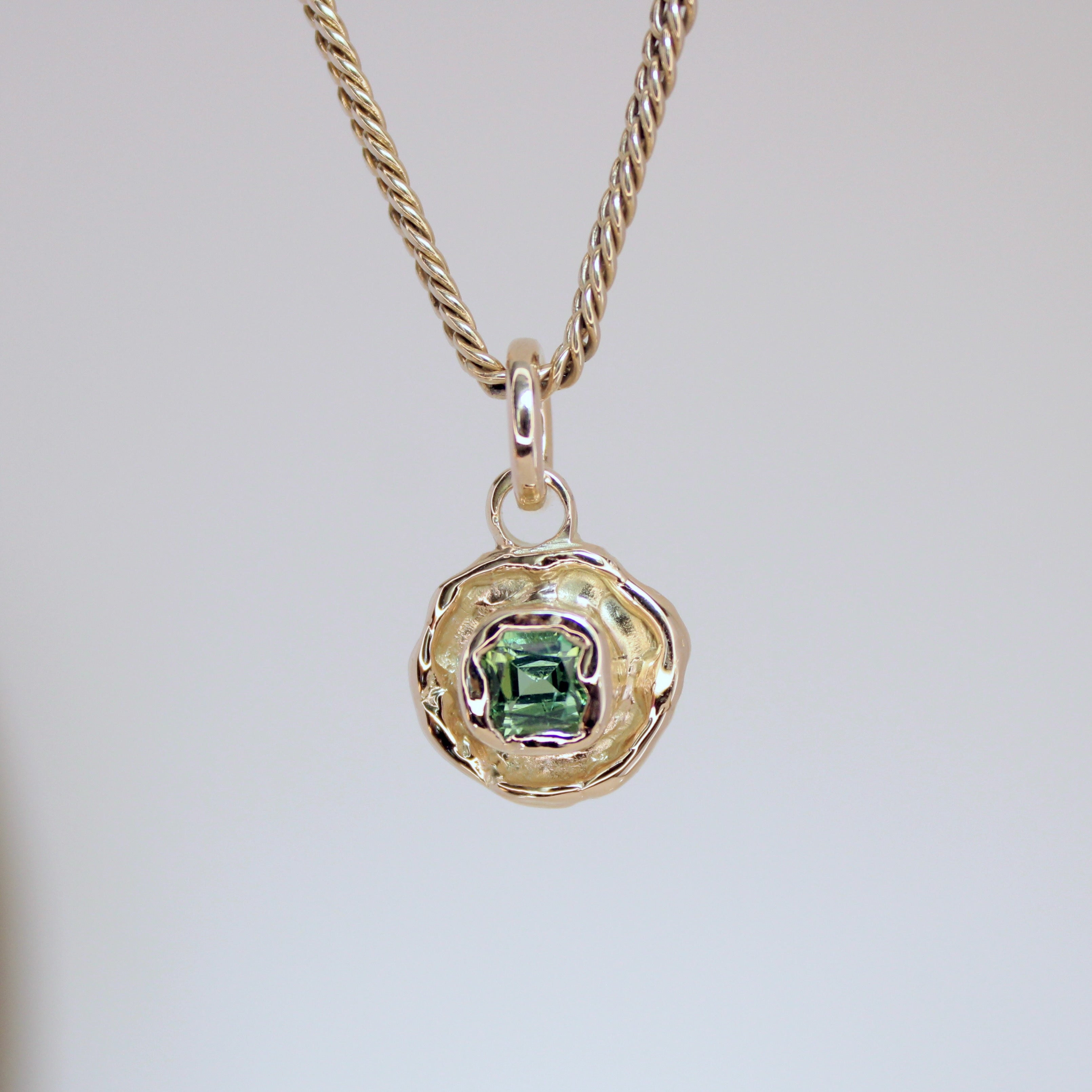 Green-Blue Tourmaline Tart 14k Pendant