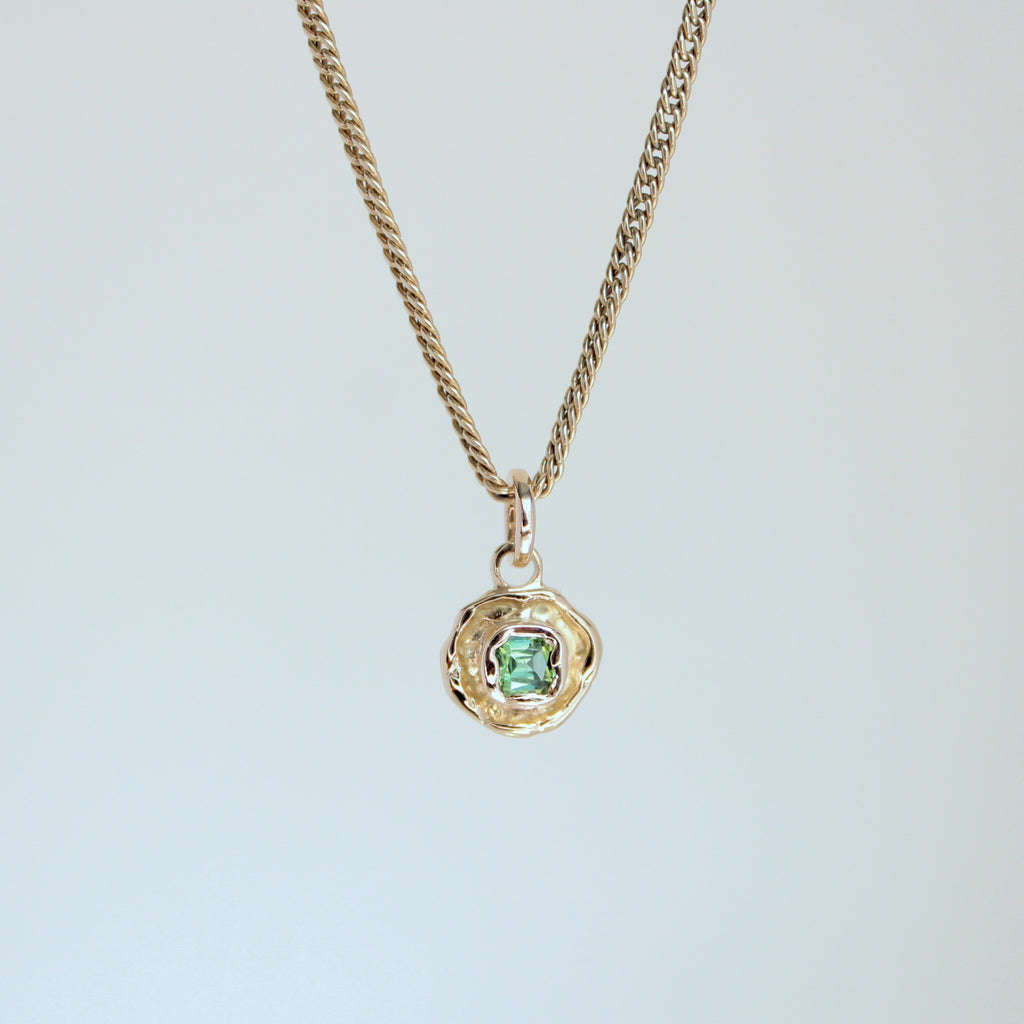Green-Blue Tourmaline Tart 14k Pendant