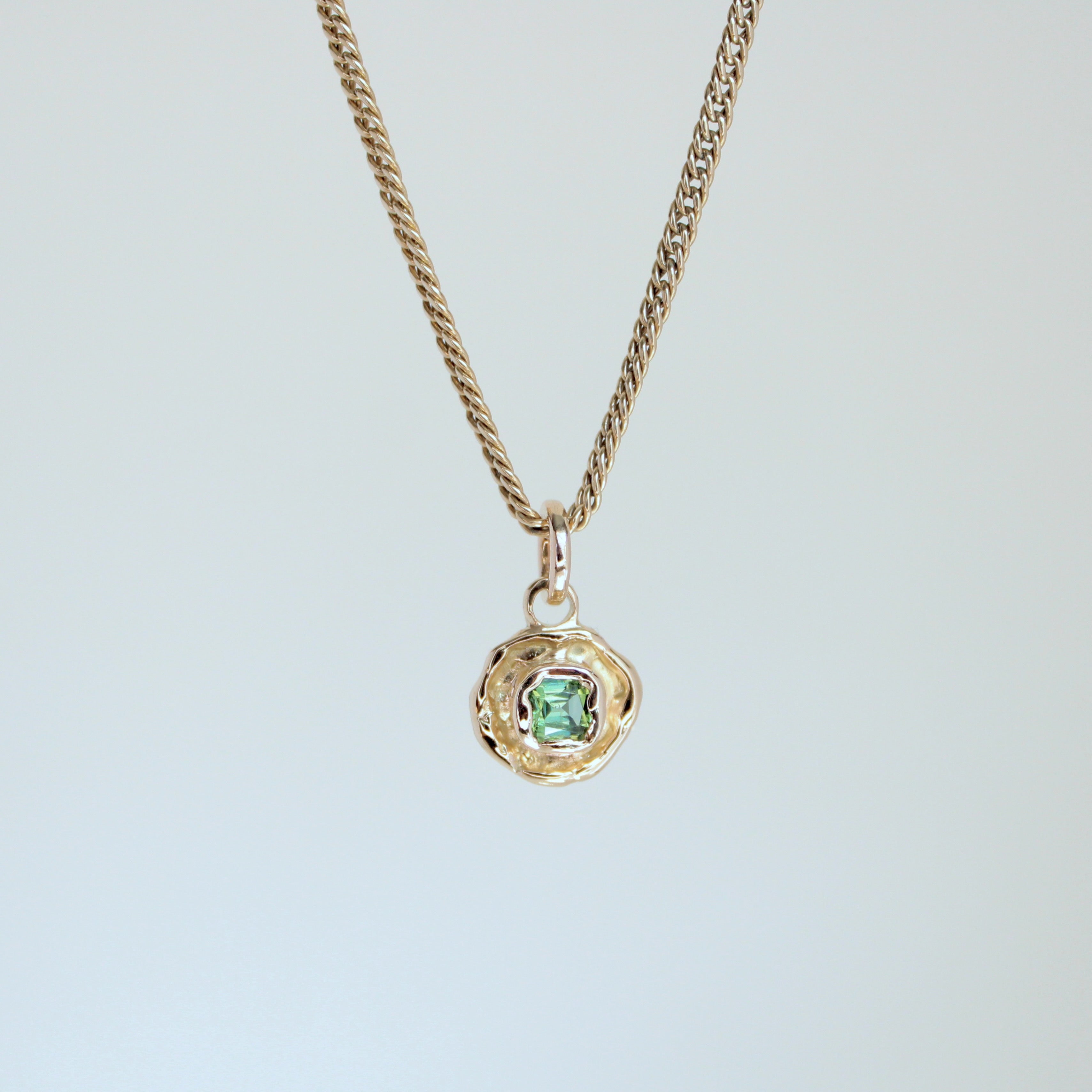 Green-Blue Tourmaline Tart 14k Pendant