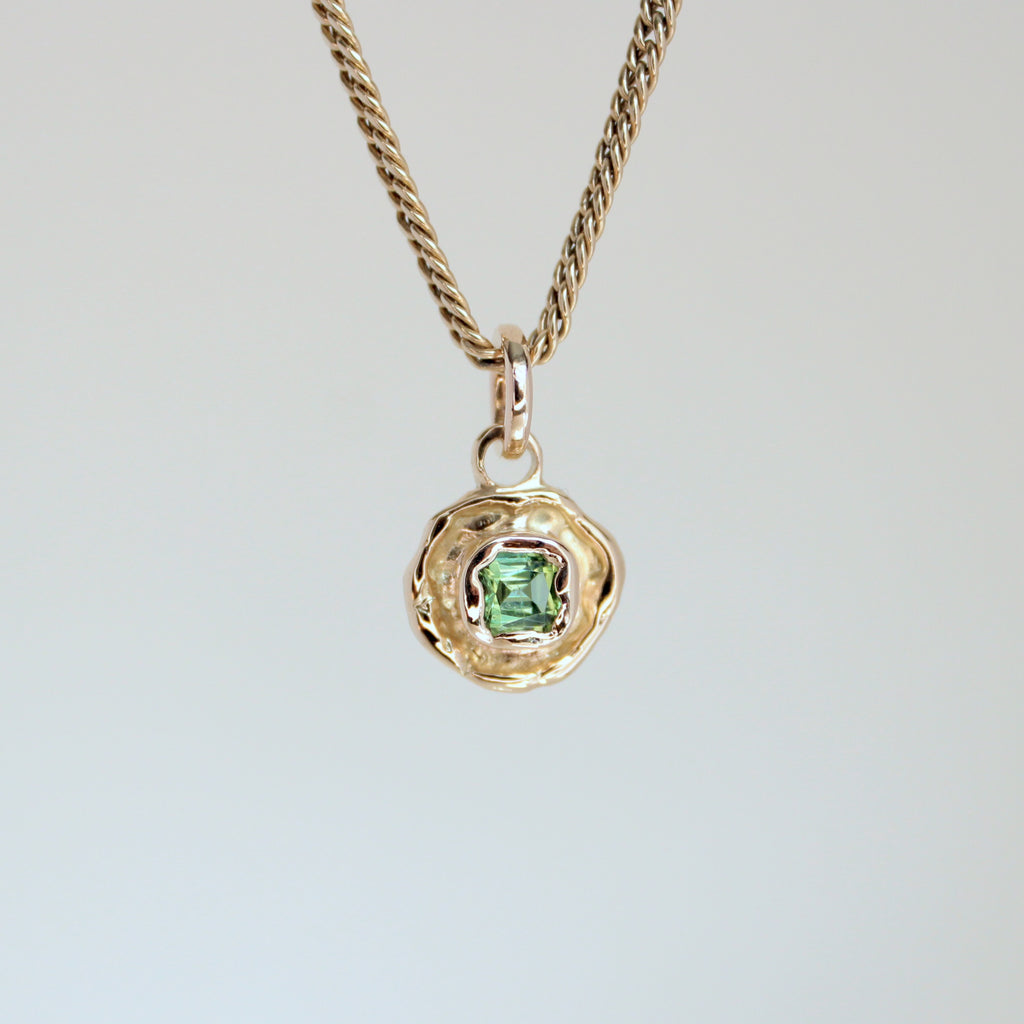 Green-Blue Tourmaline Tart 14k Pendant