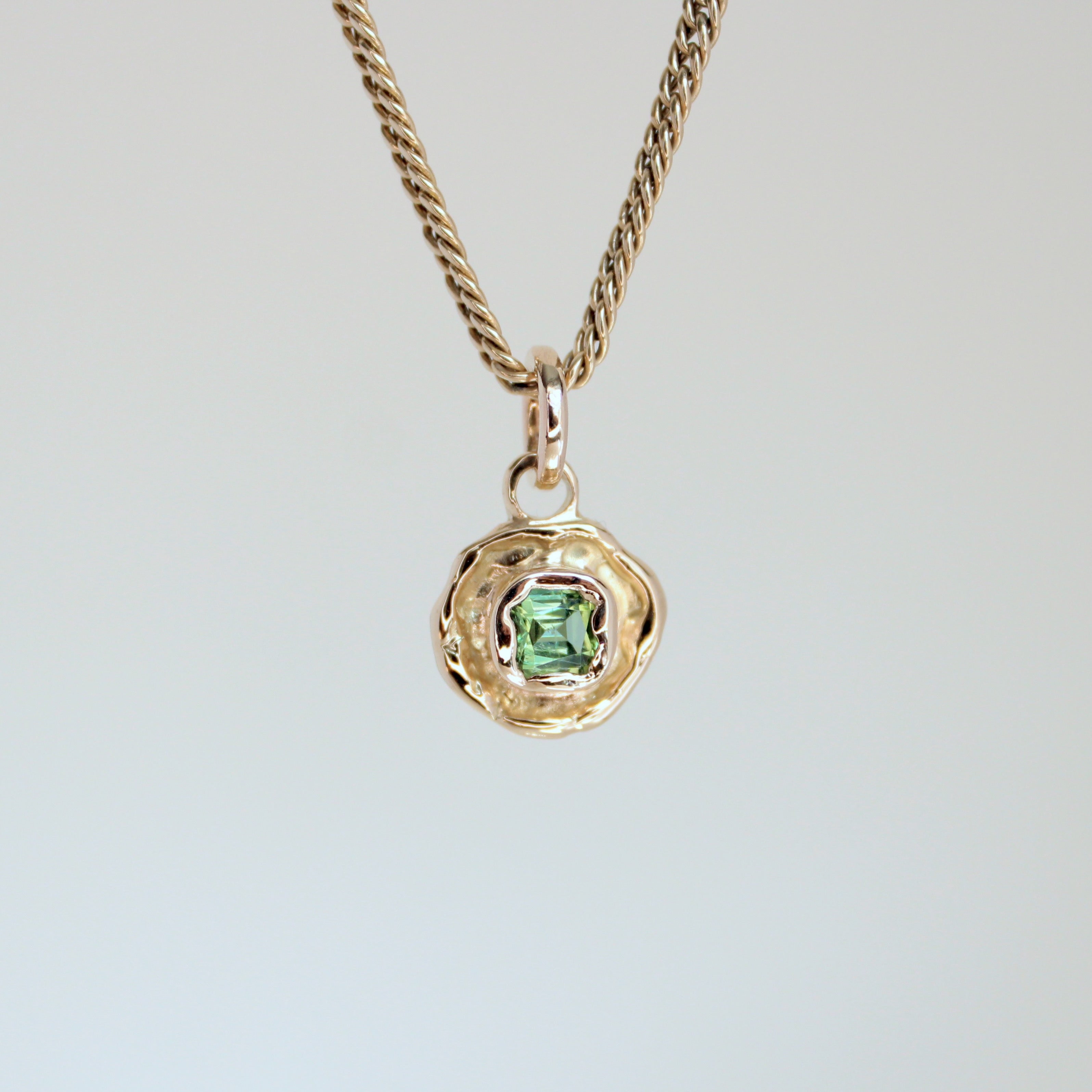 Green-Blue Tourmaline Tart 14k Pendant