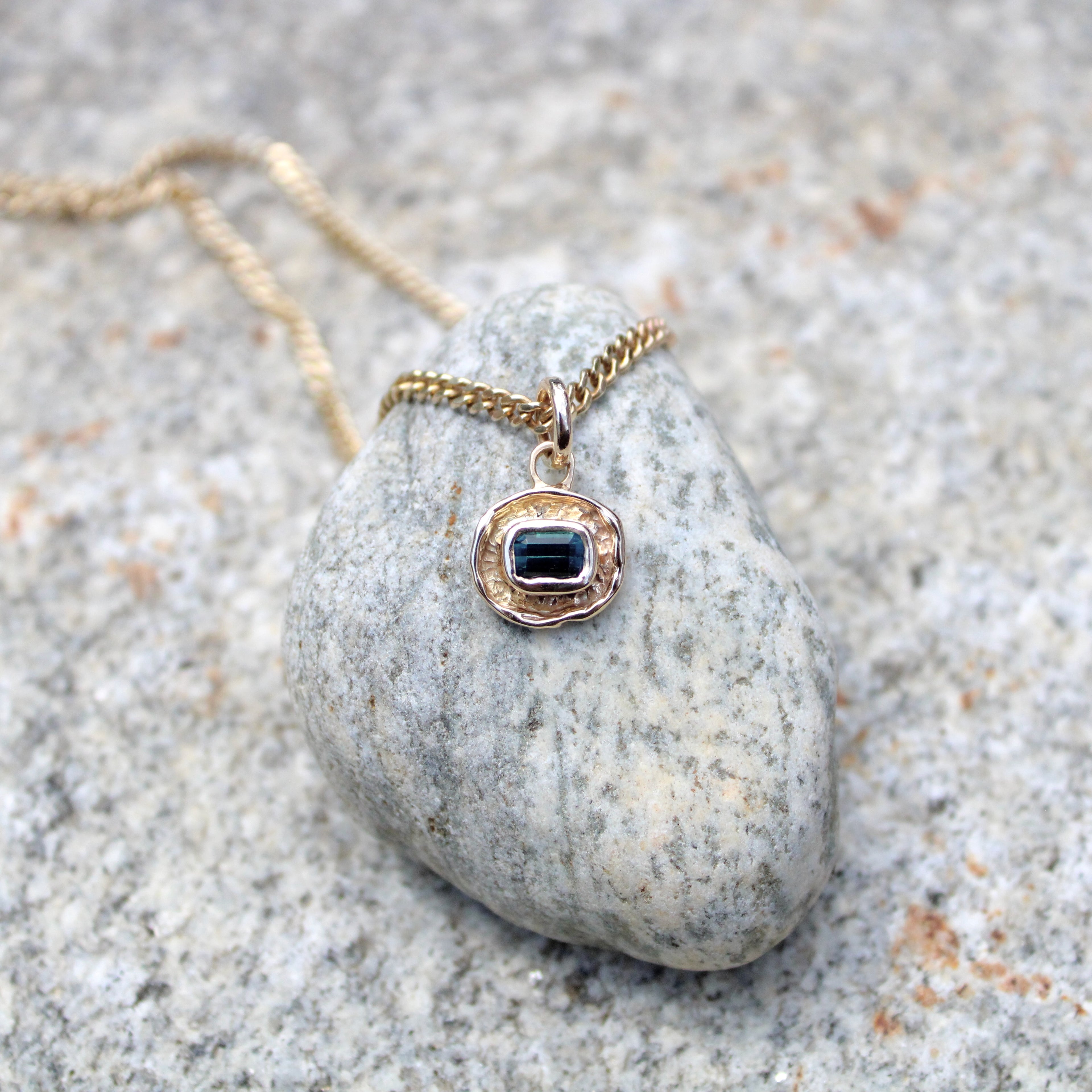 Deep Blue Tourmaline Tart 14k Pendant