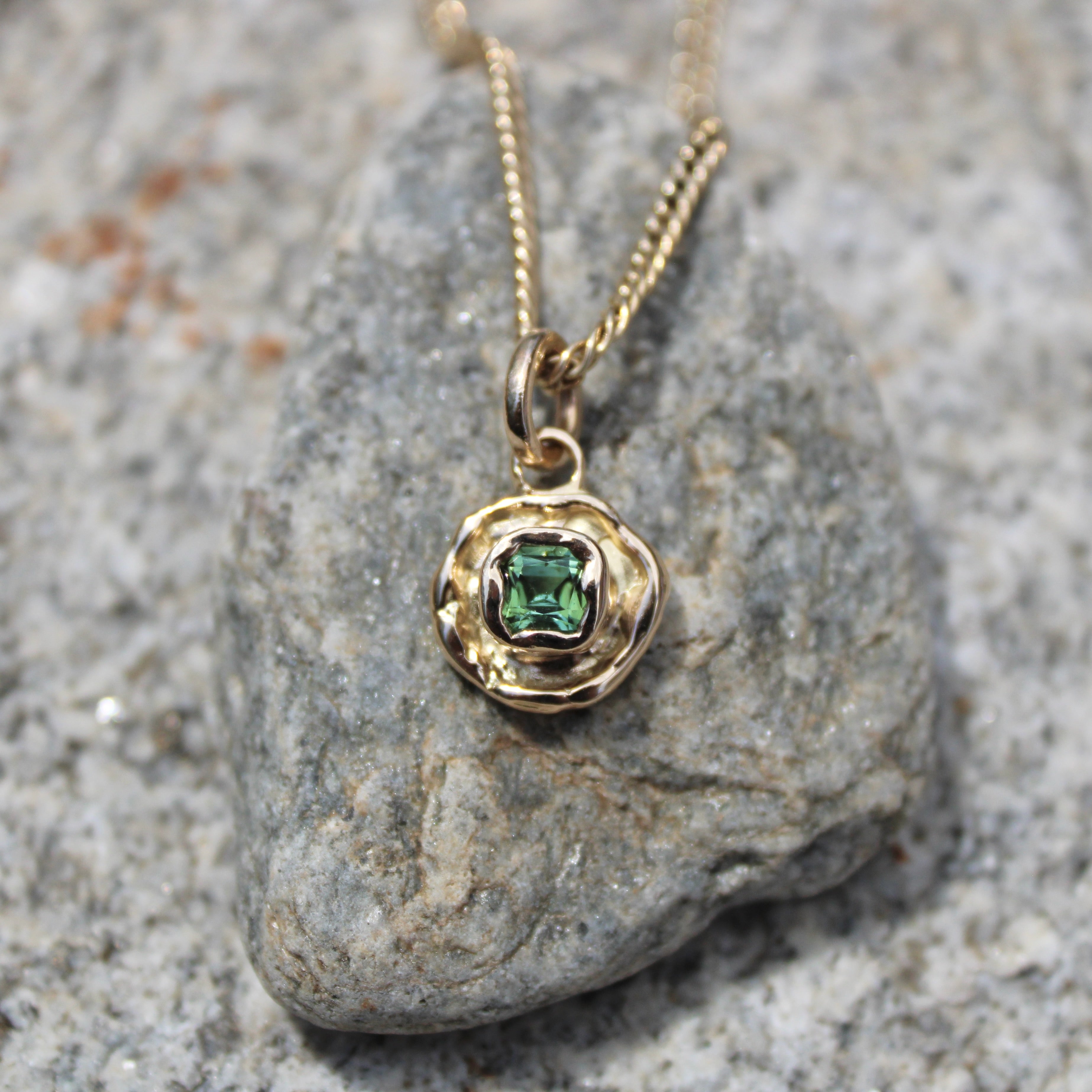 Green-Blue Tourmaline Tart 14k Pendant