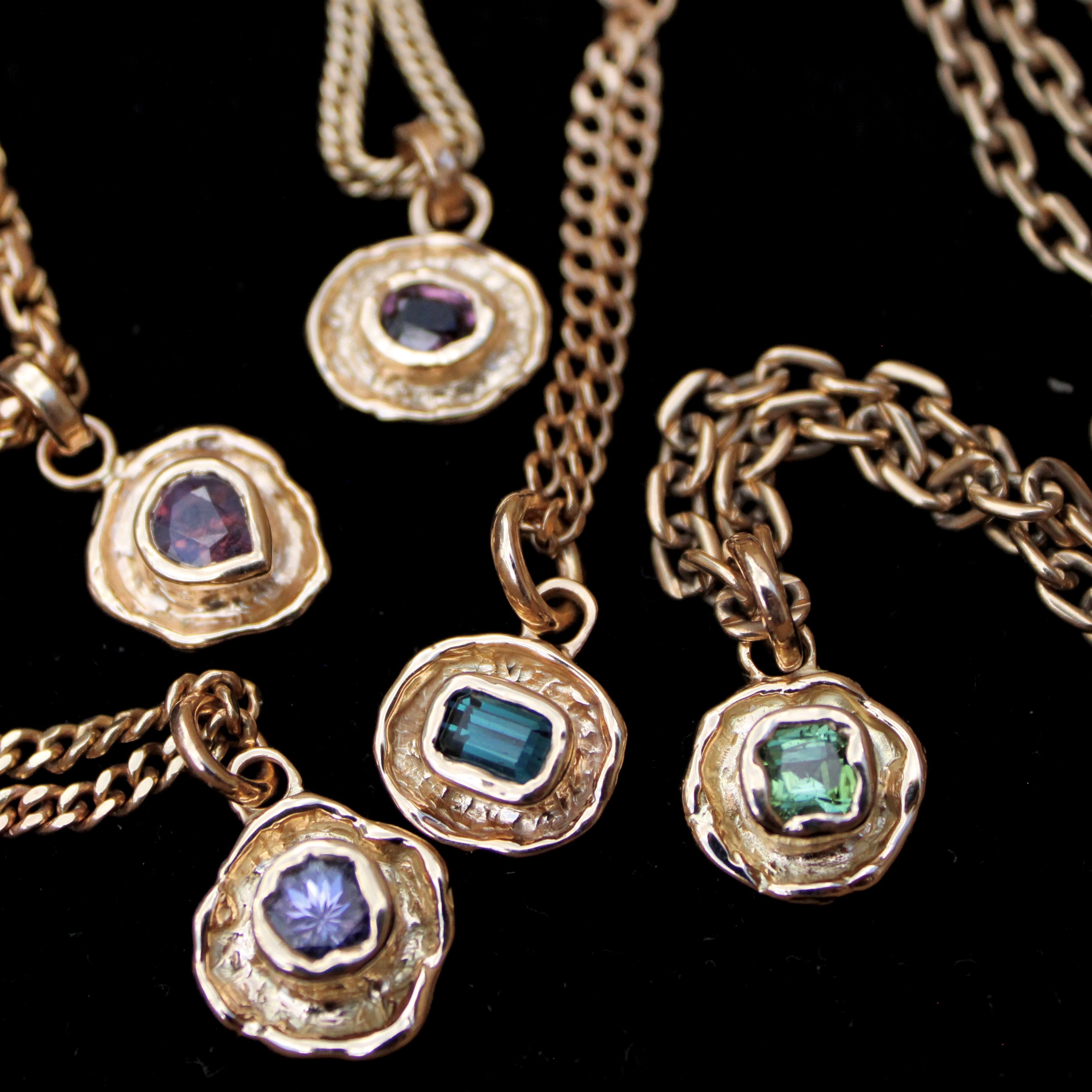 Deep Blue Tourmaline Tart 14k Pendant