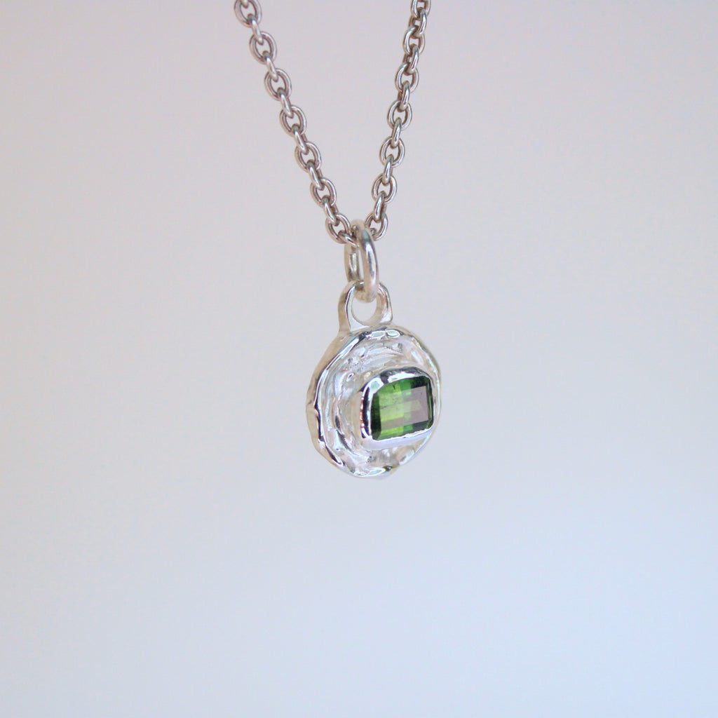 Sea Green Tourmaline Tart Sterling Silver Pendant