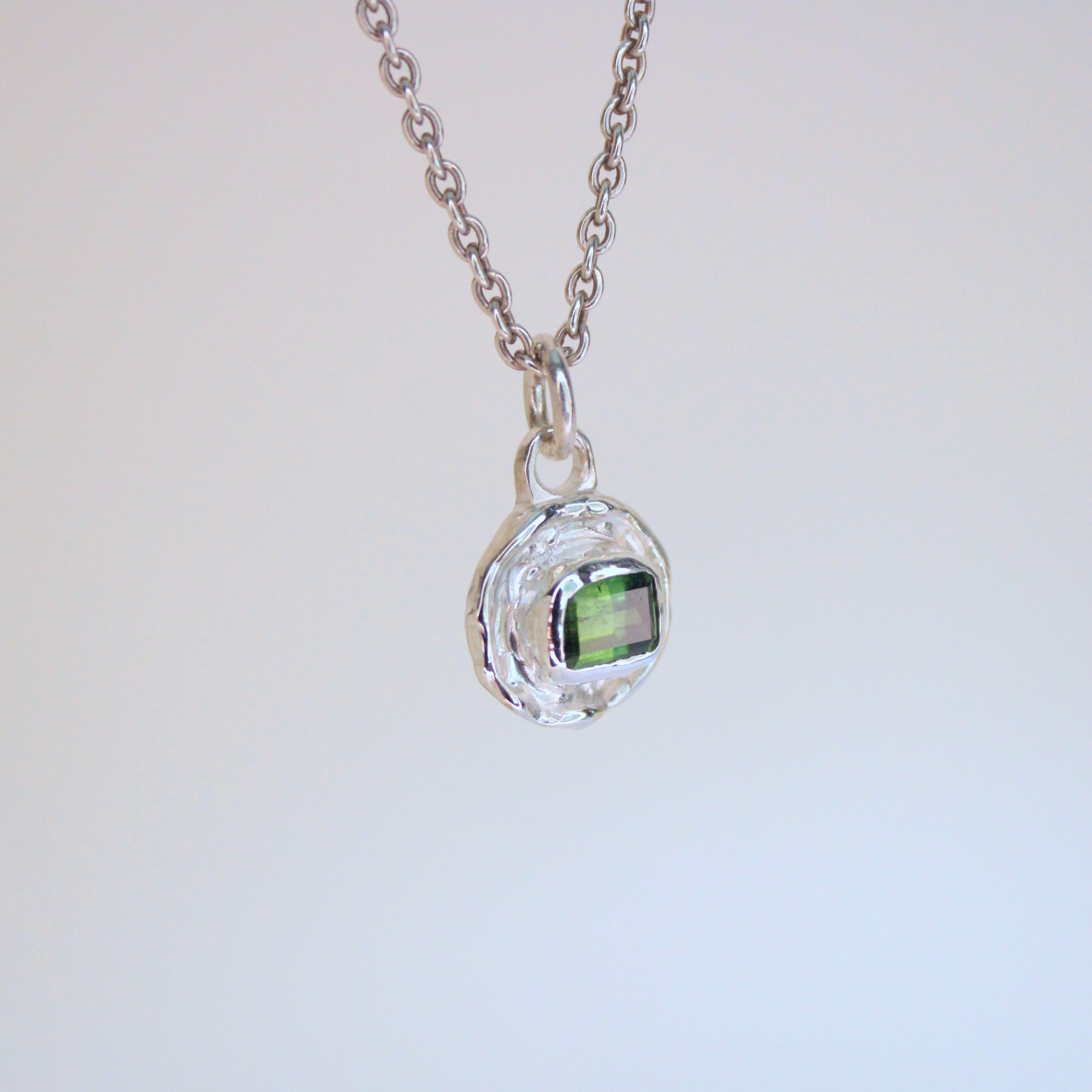 Sea Green Tourmaline Tart Sterling Silver Pendant