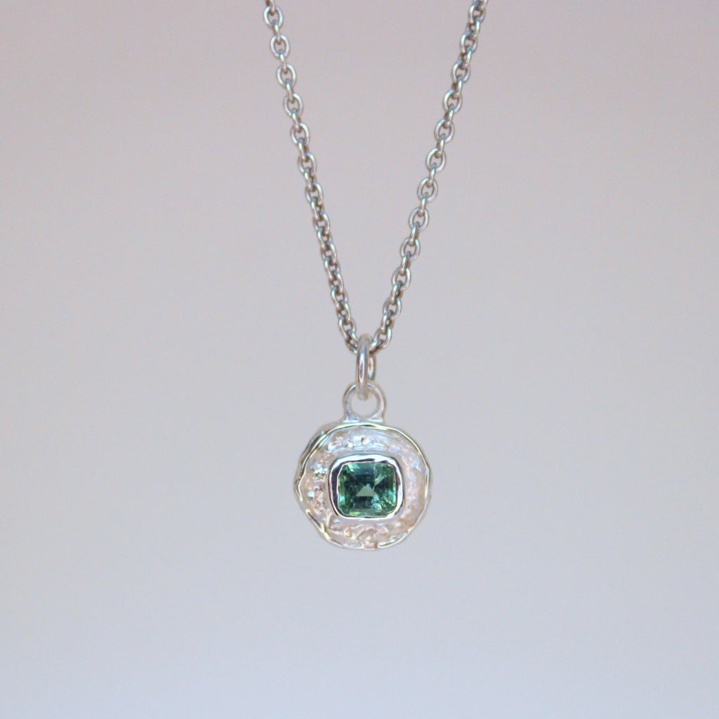 Turquoise Blue Tourmaline Tart Sterling Silver Pendant