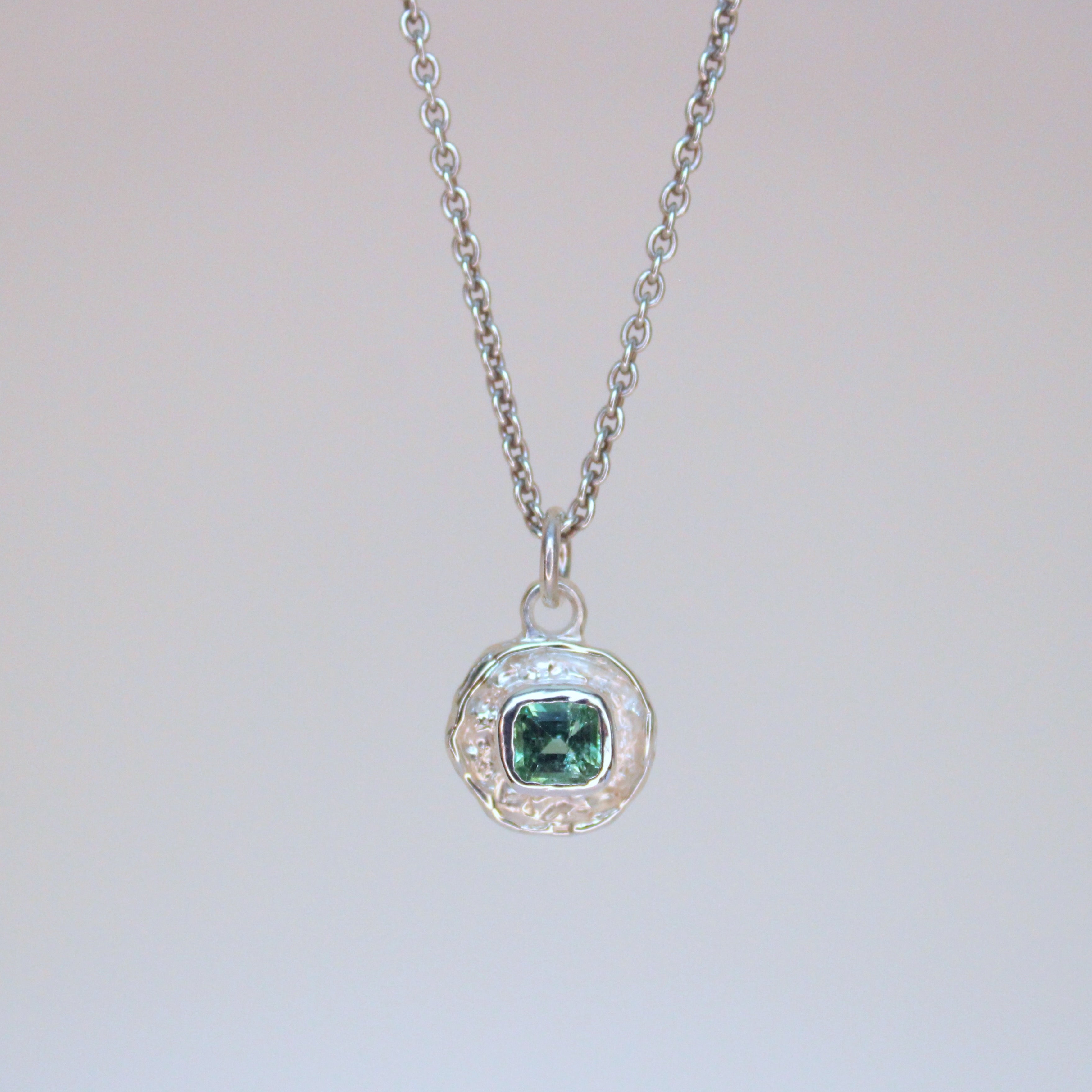 Turquoise Blue Tourmaline Tart Sterling Silver Pendant