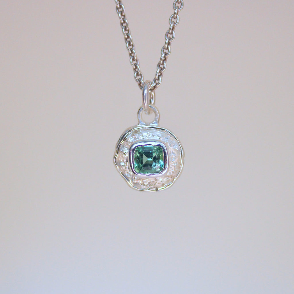 Turquoise Blue Tourmaline Tart Sterling Silver Pendant