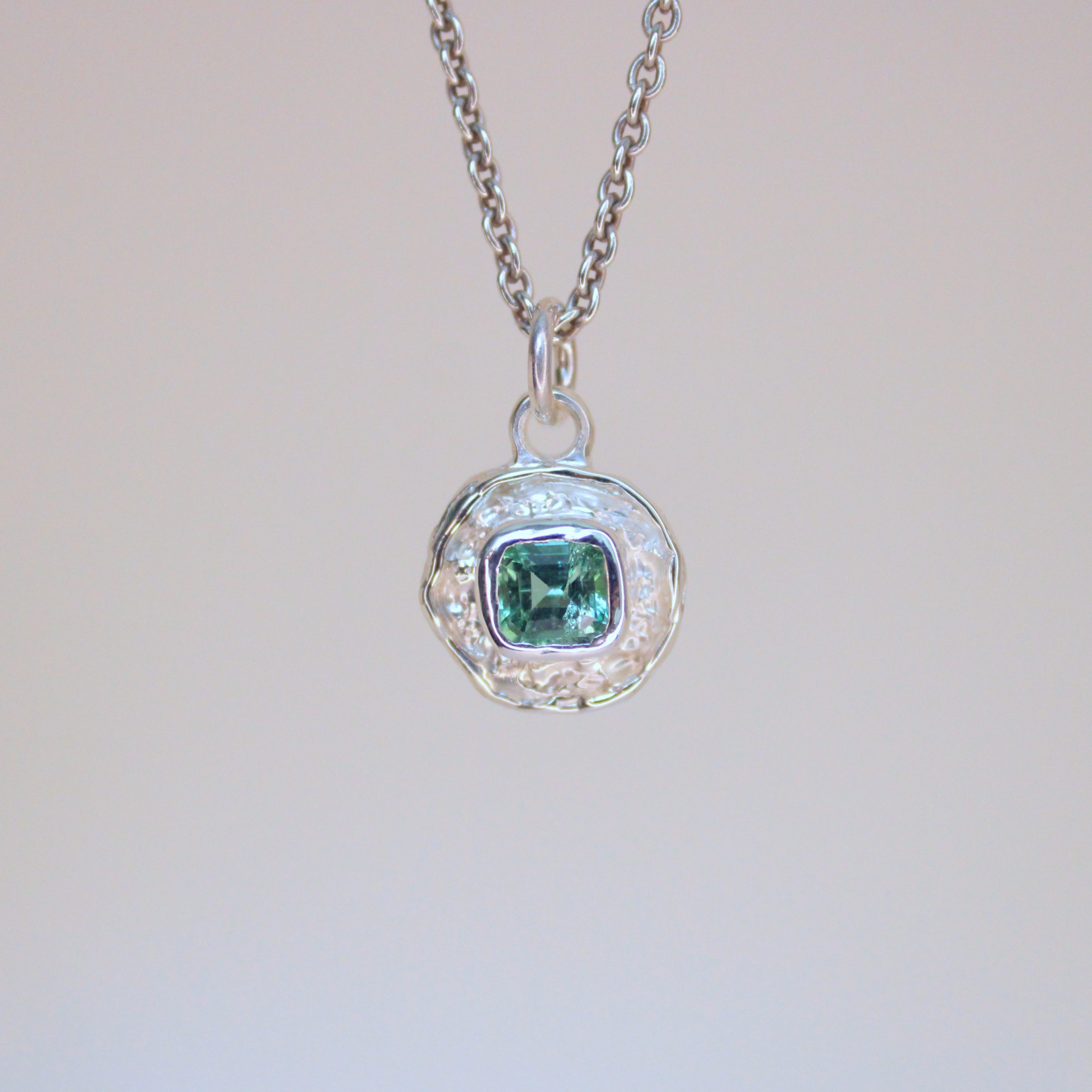 Turquoise Blue Tourmaline Tart Sterling Silver Pendant
