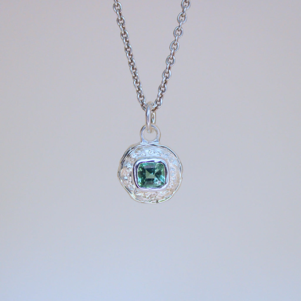 Turquoise Blue Tourmaline Tart Sterling Silver Pendant