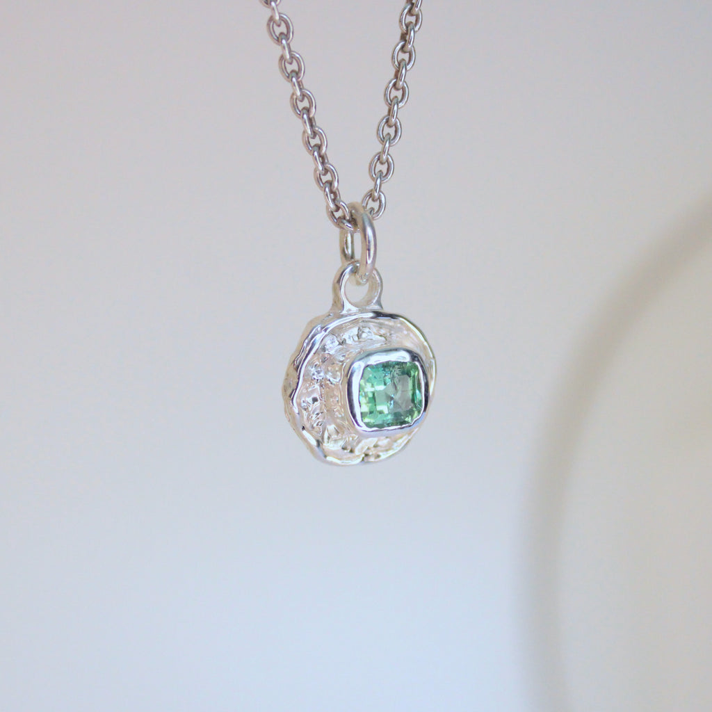 Turquoise Blue Tourmaline Tart Sterling Silver Pendant